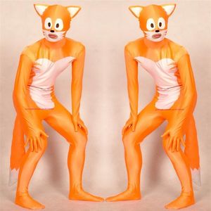 Orange White Lycra Spandex Fox Catsuit Costume Unisex Full Outfit Sexy Women Men Tights Bodysuit Costumes Back Zipper Halloween Pa219N