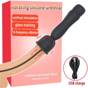16 frekanslı vibratör silikon üretral ses dilatör penis fiş erkekler için takma ses üreten üretra çubuğu 210720220m