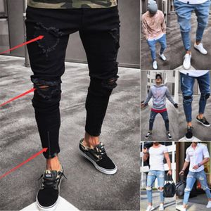 Moda Erkek Yırtık Skinny Jeans Yıpranmış Yıpranmış Hollow Out İnce Fit Denim Pant327f