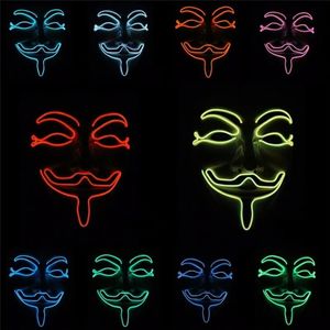 Sıcak Satış Cadılar Bayramı Led Maske Aydınlatma Komik Maskeleri Vendetta Tel Maske Yanıp Sönen Cosplay Kostüm Anonim Maske Karanlık DHL Ücretsiz G0721