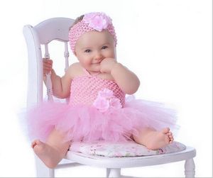Güzel bebek çiçek tutu elbise bebek kızlar tığ işi 1layer tül bale elbise korse dans tutu kafa bant yenidoğan parti elbise