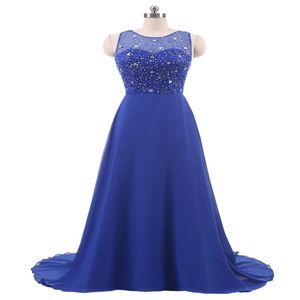 Kraliyet mavisi artı beden gece elbise 2018 şeffaf boyun boncuklu sırtsız uzun balo elbise resmi elbiseler ucuz gerçek po stock232d