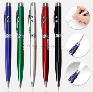 Promosyon El feneri Hediye Ball Point Pens LED Işık Up Dokunmatik Lazer İşaretçi Kalem Alüminyum Alaşım Metal Kalem Özel Graved Baskı Markalı Logo