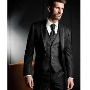 Black Wedding Groom Tuxedos 2018 Classic Fit notched Late One Button Men Suits Suits Three Piece Groomsmen Suti Jacket Pants Pants 2796