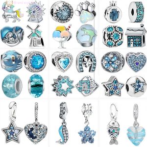 925 STERLING Gümüş Dinlengle Charm Yeni Sky Mavisi Serisi Yıldız Taç Deniz Kızı Boncukları Pandora Takılar için Boncuk Gümüş Boncuklar