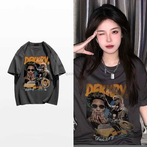 Дизайнерская модная одежда хип-хоп Tees Rock Tshirts 240g Компта Американская печатная тонкая мужская T Lose Hip Hop Style 5/4 рукав универсальная пара футболка