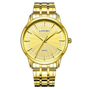 Longbo Quartz Watch Lovers Watches Kadın Erkekler Çift Analog Saatler Deri Kol saatleri Moda Sıradan Saatler Altın 1 PCS 802712949