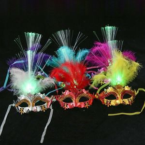 Parti Maskeleri Parlayan Tüy Led Venedik Karnaval Cadılar Bayramı Noel Light Up Masquerade Doğum Günü Düğün Kostümü 230721