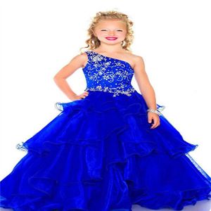 Güzel küçük kız güzellik yarışması elbise bir omuz boncuk elbise prom elbise özel boyutu 2 4 6 8 10 12 14260o