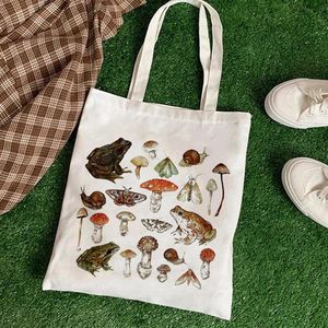 Depolama çantaları kurbağa kadınlar büyük kapasite harajuku karikatür vintage hip hop alışveriş çantası tuval komik kadın omuz kawaii gir303q