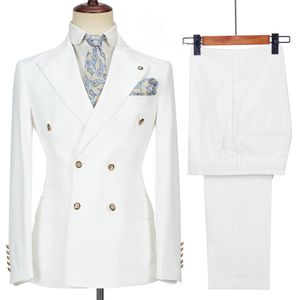En son ceket pantolon tasarımları 2021 beyaz çift göğüslü erkekler takım elbise iş 2 adet set adam düğün akşam elbisesi ceket pantolon245a