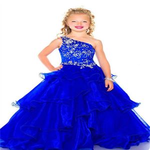 Güzel küçük kız güzellik yarışması elbise bir omuz boncuk elbise prom elbise özel boyutu 2 4 6 8 10 12 14282d