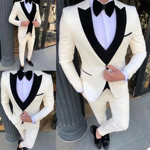 White Mens Tuxedos Groom Wear Slim Fit One Button Wedding Blazer Suits Business Prom Party.