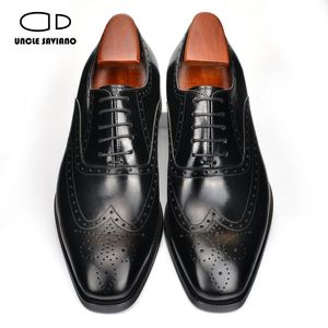 Oxford Amca Brogue Saviano Resmi Düğün En İyi Adam Ayakkabı El Yapımı Moda Orijinal Deri Elbise Ayakkabı Erkekler için 9016 S