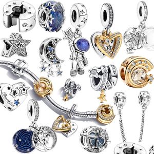 Takılar% 100 925 Sterling Sier Charm Serisi Bead Flash Yıldızlar ve Ay Kolye Cam Güvenlik Zinciri Fit Pandora Bilezikleri DIY JEWE DHEAO