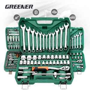 Наборы ручных инструментов GREENER, набор инструментов для ремонта автомобиля, механический ящик для инструментов для дома, набор торцевых ключей, набор отверток с трещоткой