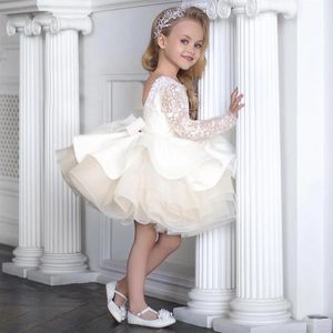 Ivory Long Sleeve Glitter Tulle Flower Girl Dress for Baby Girl Pageants or Birthdays