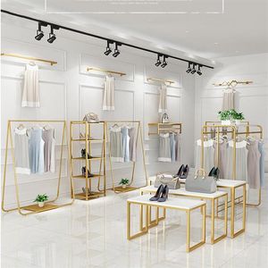 Light luxury clothing display rack Commercial Furniture women's cloth store racks upper floor type side hanging show shelf2782