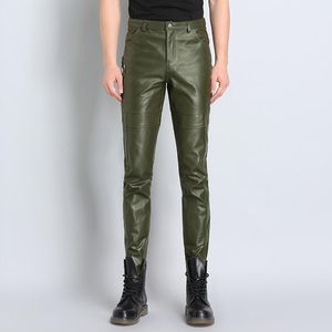 Pantolon erkekler gerçek deri pantolon doğal gerçek deri koyun derisi motosiklet sıradan erkek pantolon siyah yeşil skinny pantolon artı boyutu