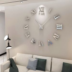 3D DIY Acrylic Mirror Wall Clock with Roman Numerals - Modern Home Decor Quartz Watch