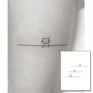 Su geçirmez geçici dövme stickere sevimli kara kedi el çizilmiş tasarım vücut sanatı sahte dövme flaş dövme bilek ayak bileği kadın