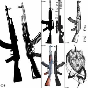 Fanrui Sexy Gun Ak47 AK Tattoos Tattoos Men Arm Battlegrounds Pubg Art Weapon Tattoos ملصقات النساء المضاد للماء مزيف
