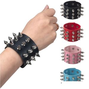 Bileklik vintage deri bileklik üç sıra cuspidal sivri uçlar perçin saplama geniş manşet pu punk gotik kaya uni erkek mücevher 13 damla teslimat dhkly