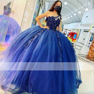 vestidos de xv 15 anos mavi quinceanera elbise bir omuz aplike balo elbisesi balo baloyu tatlı 16 elbise özel