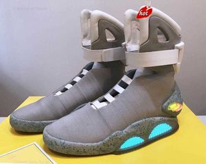 2023 Yeni Led Ayakkabı Koyu Gri Aydınlatma Mags Siyah Otantik Hava Mag Sabahları Marty McFly'nin Hava Mags Geri Geleceğe Glo