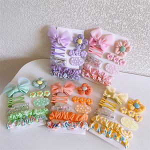 Saç Aksesuarları 2023 Bahar 9pcs Set kumaş dantel çiçek yayı kız çocuklar için küçük klipler sevimli kawaii pembe peri saç tokası moda
