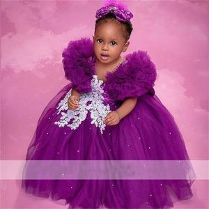 Sevimli mor bebek prenses kızlar aplike pageant balo elbiseler Afrikalı çocuk elbisesi düğün için ilk cemaat fotoğraf çekimi