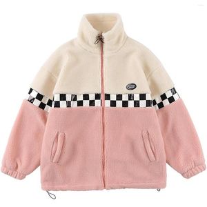 Erkek Ceketler Harajuku Polar Polar Polar Pamuklu Erkekler Dövülebilir Kadın Ekose Patchwork Renk Bloğu Parka Kış Ceket Ceket Sıcak Takım Giyim