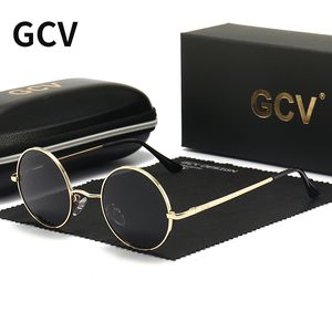 GCV Marka Bakır Alaşım Steampunk Yuvarlak Polarize Güneş Gözlüğü Vintage Erkek Kadın Erkek Kadın Güneş Gözlükleri Klasik UV400 Metal Çerçeve