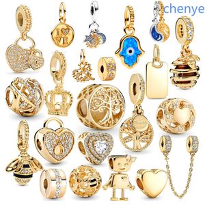 Charme Pandora de prata esterlina de alta qualidade Golden Genealogy Heart Crown Beads Adequado para mulheres Pulseira Colar Acessórios Moda Charme