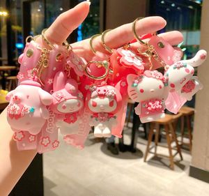 Cartoon Cinnamoroll With Flower Silicon Pendant Jewelry Key chain Backpack Ornament Car key Ring Gifts