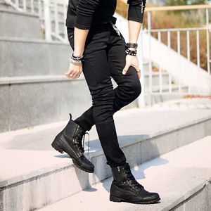 Erkekler moda-sıcak satan erkek Koreli tasarımcı siyah ince fit jeans punk serin süper sıska pantolon erkek l230724 için zincirle