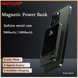Портативный 10000 мАч магнитный беспроводной банк мощности 5000 мАч металлический PD 20 Вт быстрая зарядка внешняя батарея для MacSafe iPhone PowerBank L230619