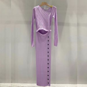 2023 Новое дизайнерское женское платье! Французский дизайн светло -фиолетовый вязаный вязаный платье женская оберщенная юбка для бедра