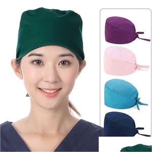 Beanie/Kafatası Kapakları Unisex Düz Renk Scrub Hemşire Şapkası Ayarlanabilir Güzellik Salon Bakım Kapağı Laboratuvarı Dükkan Doktoru Çalışma Damlası Delive Dhyjs