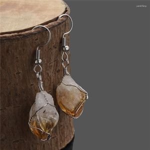 Серьги с серьгами из проволоки Crystal Raw Citrine для женщин девочка Ноябрьт камень необработанные заживления кристаллы.