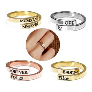 Özel oyulmuş açık manşet halkaları kadınlar için ayarlanabilir titanyum paslanmaz çelik ilham isim gravür mübarek parmak yüzüğü altın kaplama kişiselleştirilmiş mücevher