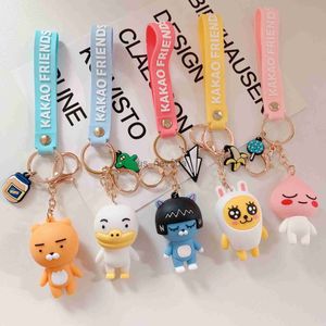 Anahtarlıklar Landards sevimli karikatür Kakao Karakter Keychain Yaratıcı Kauçuk Keychain Cep Telefon Kayışları Çift Çanta Kolye Çocuk En Sevdiği Hediye J230724