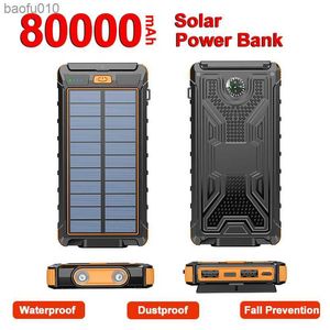 Солнечный банк питания быстрая зарядка портативная 80000mah Зарядное устройство Водонепроницаемое внешний аккумулятор с фонариком для Xiaomi iPhone L230619
