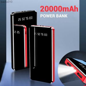 Çift USB Güç Bankası 20000mAH Powerbank Taşınabilir LED Dijital Ekran Pil Harici iPhone 14 Samsung Xiaomi Huawei Şarj Cihazı L230619