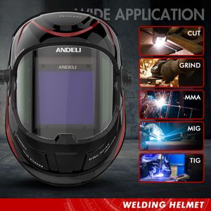 Welding Helmets ANDELI Auto Darkening Welding Helmet Large Screen 180° View True Color Solar Mask 4 ARC Sensors 1/1/1/2 Optical Weld Hood 230721