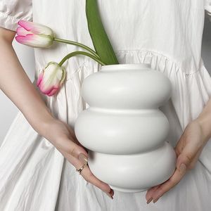 Vazolar taklit çiçek krem ​​çörek vazo seramik süsleri çiçekler için ev dekor