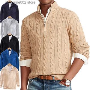 Erkek Sweaters markası yüksek kaliteli% 100 pamuklu kazaklar Erkekler Sonbahar Kablosu Örgü Süvari Fermuar Yüksek Yaka Küleyleri Fermuar Çekme Homme 8509 T240112