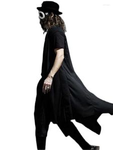 Erkekler Tişörtleri Dantel Yukarı Gevşek Ceket Moda Sonbahar Giyim Siyah Gotik Punk Hip Hop Uzun Hendek Pelerin Pelerini Palto Palto Versiyonu Dış Giyim