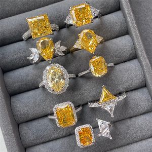 Желтая валичная дизайнерская дизайнерская кольцо для женщины 925 стерлинговое серебро 5а 8а квадратная квадратная квадратная помолвка