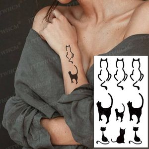 Siyah Kedi Dövme Sticker Çapraz Su Geçirmez Geçici Dövme Kadın Seksi Sevimli Vücut Sanat Bileği Boyun Parmak Flash Sahte Dövme Erkekler